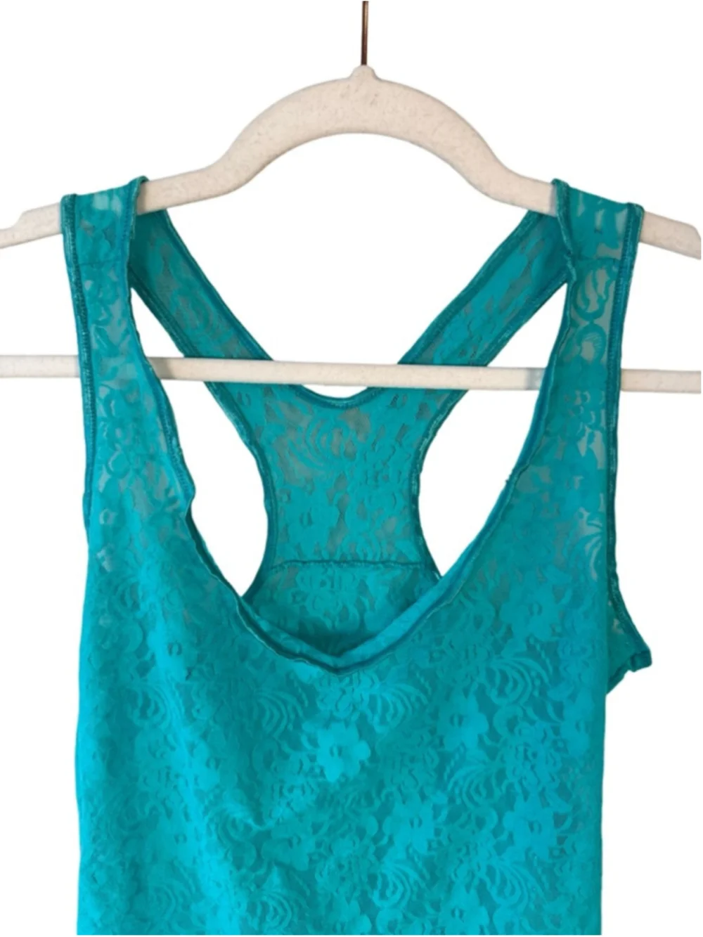 Teal Floral Lace Racerback One-Piece Bodysuit Size XS or S Y2K Festival - Picture 6 of 10